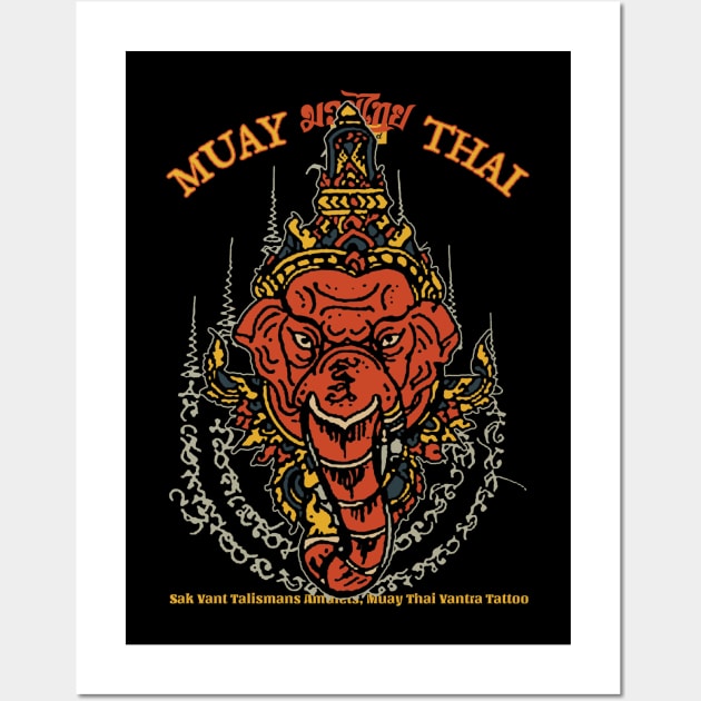 Classic Muay Thai Elephant Tattoo Wall Art by KewaleeTee